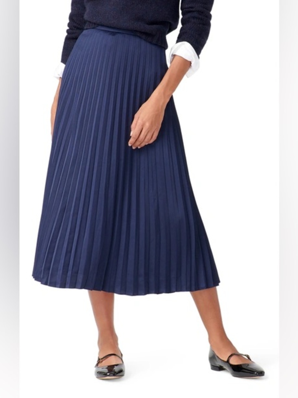 J Crew Navy pleated skirt, size Small